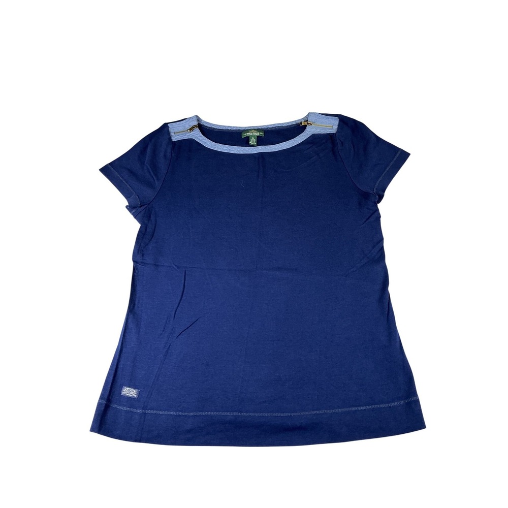 Lauren Jeans Co Ralph Lauren XL Blue Top Zip Shoulder Cotton Tee‎